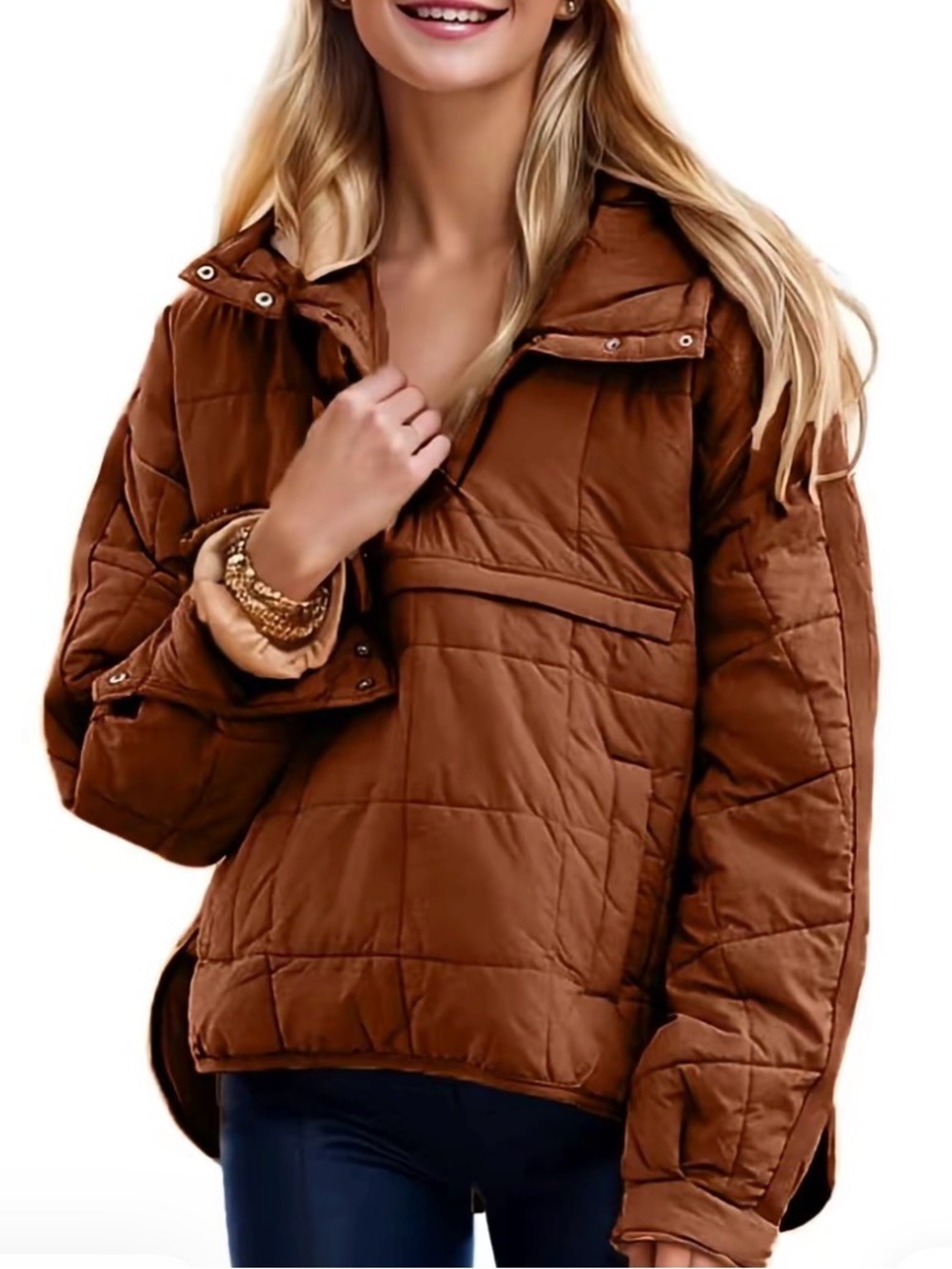 Women’s Brown Quilted Pullover Jacket - FP Dupe